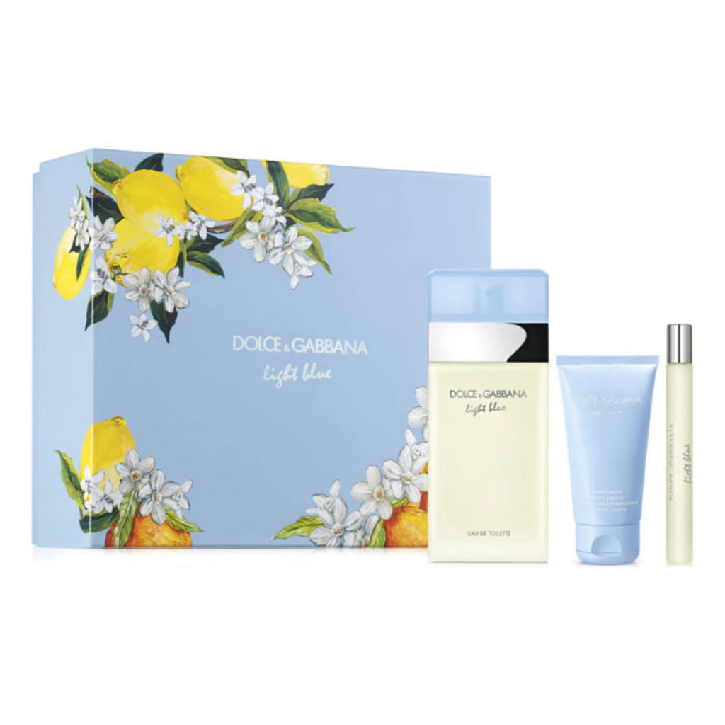 D & G Light Blue 100ml EDT + 50ML Body Cream + 10ML EDT